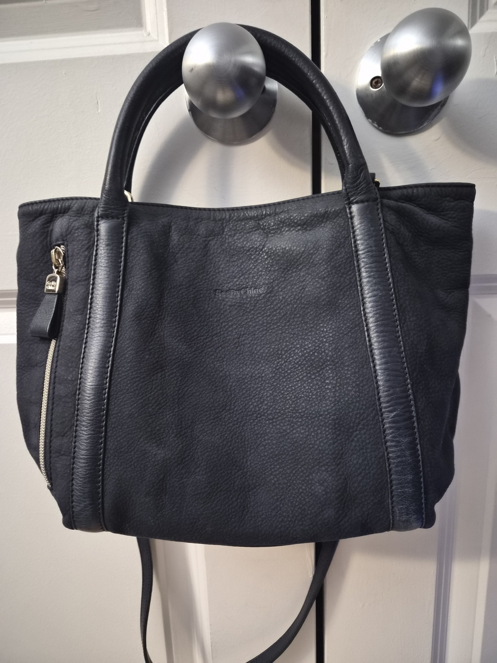 See By Chole Navy Small Leather Tote Bag